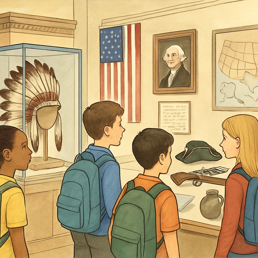 A group of students visiting a New York museum to learn about American history and culture. International students exploring American culture at a New York museum.