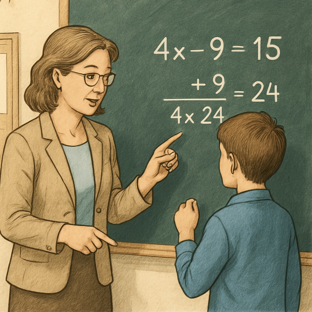 A teacher assisting a student with a math problem on the blackboard. A teacher helping a high school student manage math anxiety and exam pressure.