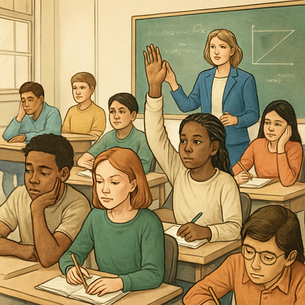 A diverse group of students in a classroom, with some appearing disengaged while others are attentive. This image captures the essence of varying levels of engagement among learners. Students in a classroom, highlighting disengagement and boredom in education.