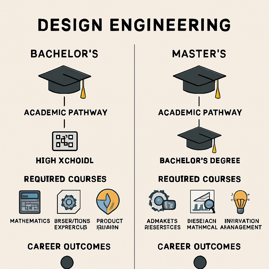 A visual comparison of bachelor’s and master’s degrees in design engineering, showing pathways and career outcomes. Bachelor’s vs Master’s degrees in design engineering comparison.