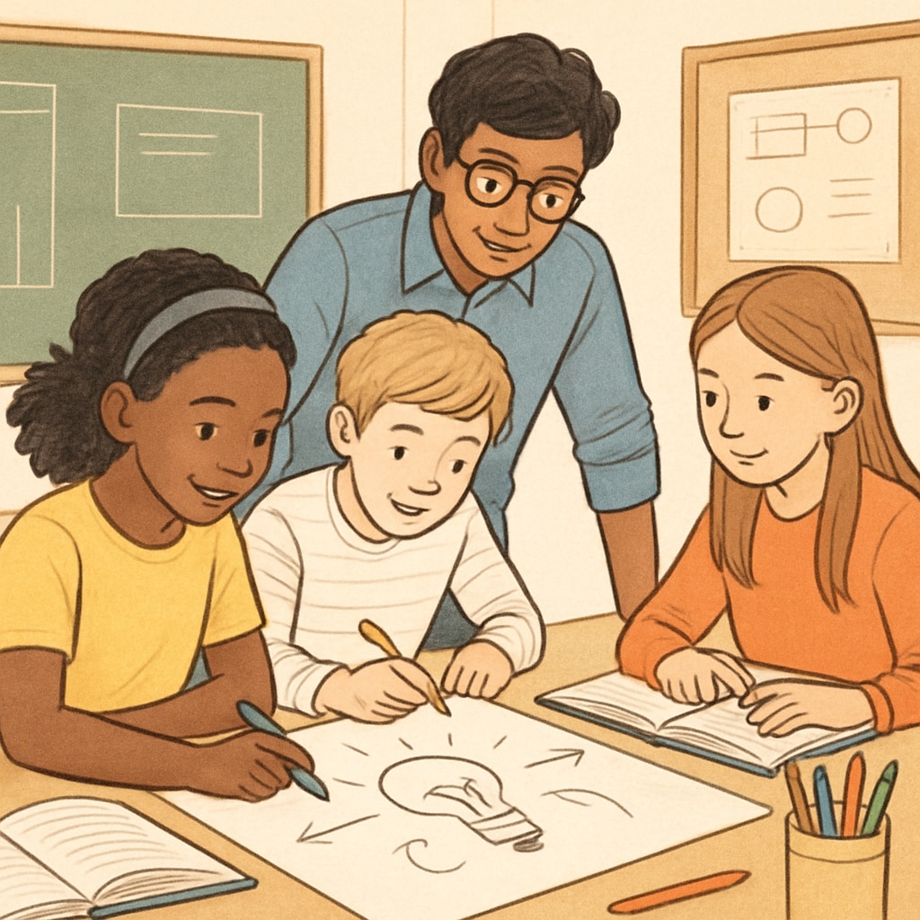 A diverse group of students collaborating on a creative project, showcasing the importance of inclusivity and creative thinking in education. Diverse student group working on creative project, symbolizing inclusive gifted education.