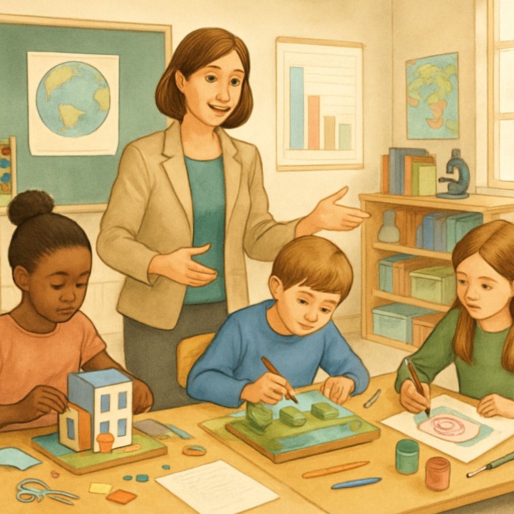A teacher using alternative assessment methods, such as project-based learning, to evaluate students' talents. Educator using inclusive methods to assess ADHD students for gifted programs.