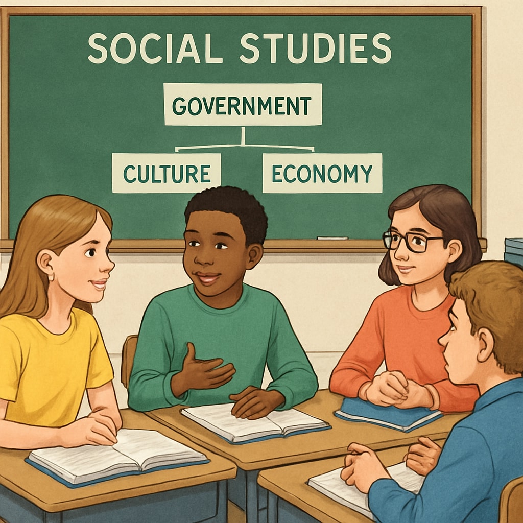 Students discussing class structures and social mobility in a classroom.