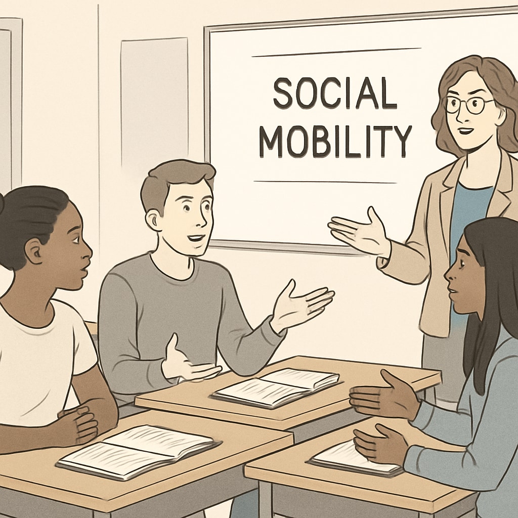 Students debating social mobility solutions in an interactive classroom session.
