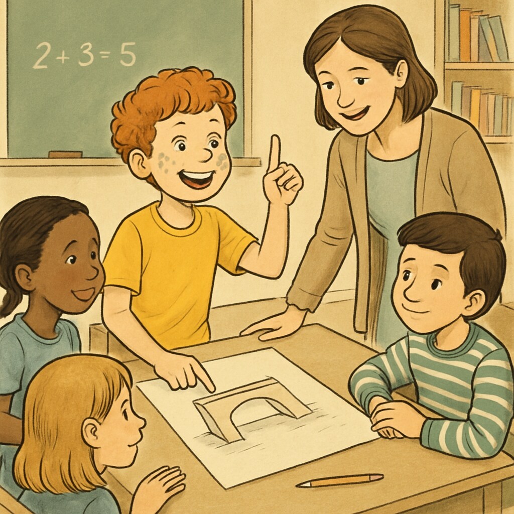 A child with ADHD showcasing problem-solving during a group classroom activity.