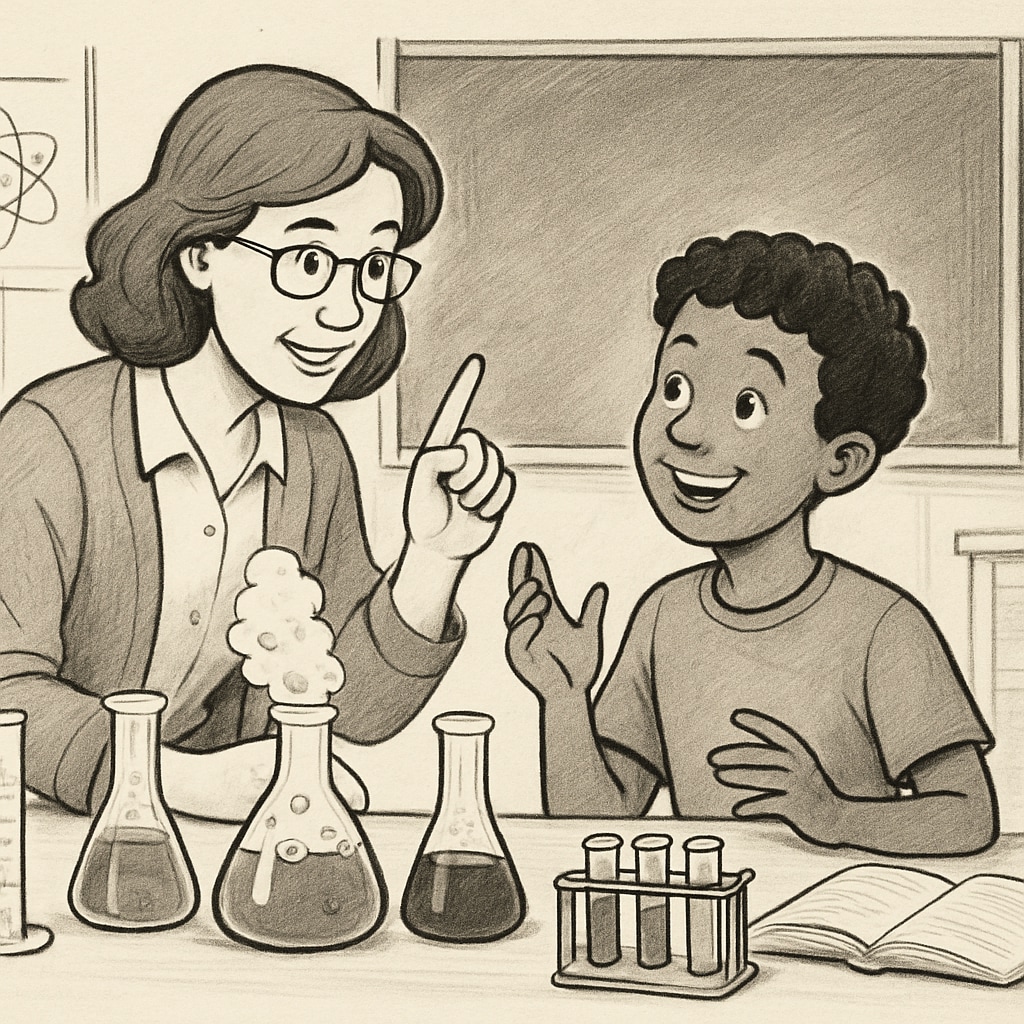 A teacher supporting a student with ADHD during a hands-on science experiment.