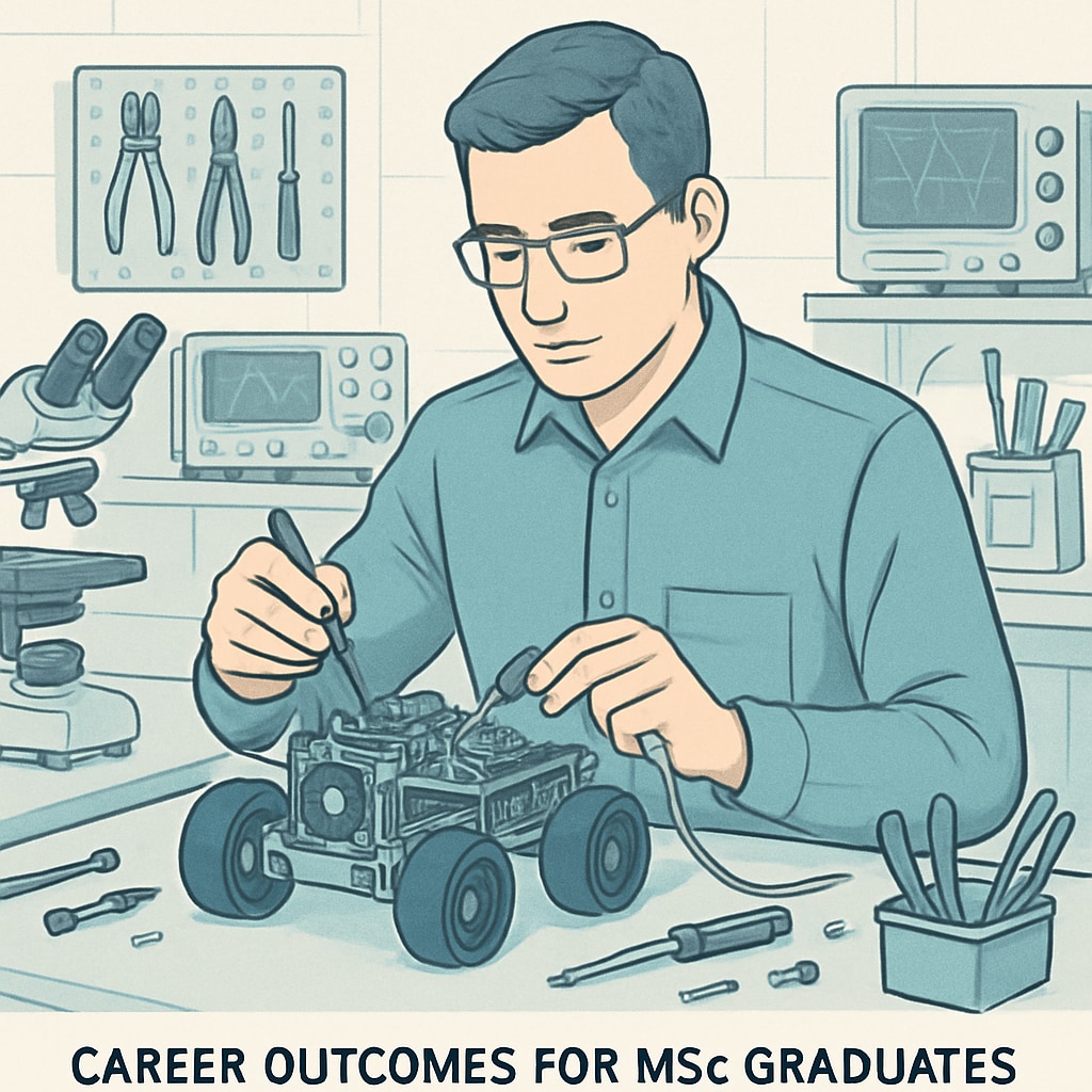 Engineer working on a prototype in a lab related to MSc career paths