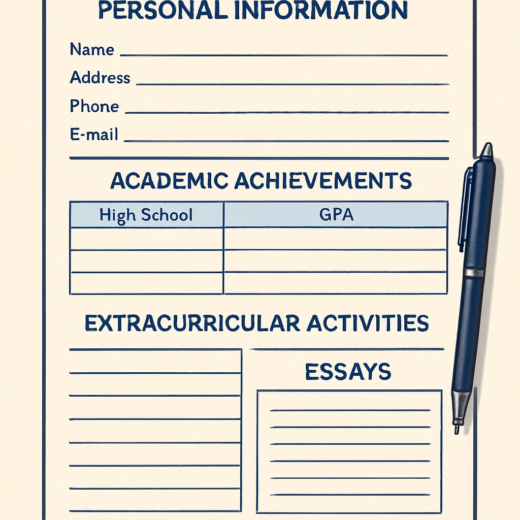 A close-up of a college application form, emphasizing the importance of presenting a well-rounded profile. College application form close-up, highlighting the importance of a complete profile.