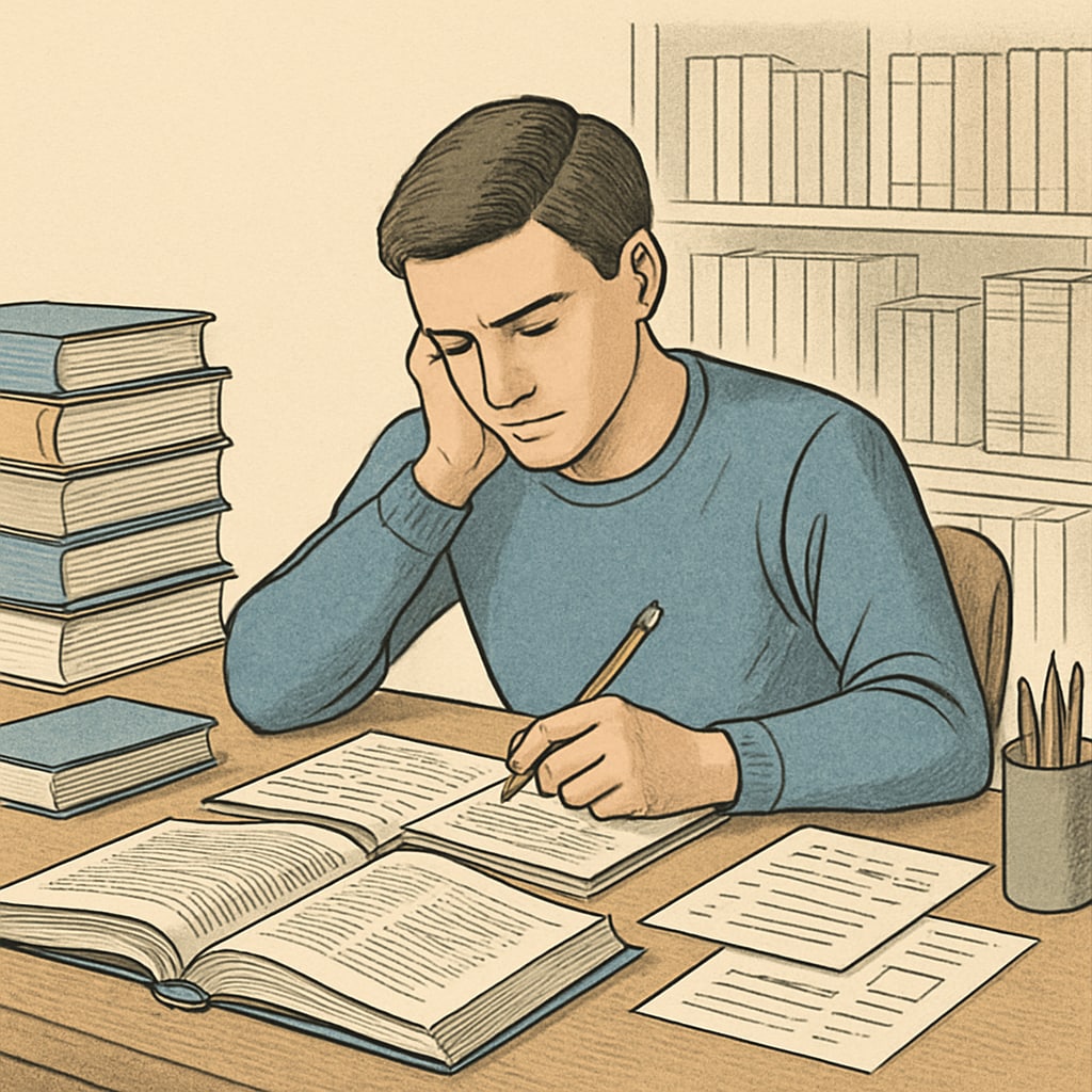 A student preparing for exams in a quiet study environment, symbolizing the effort involved in retaking A-Levels. Student studying for A-Level exam retakes in a calm environment.