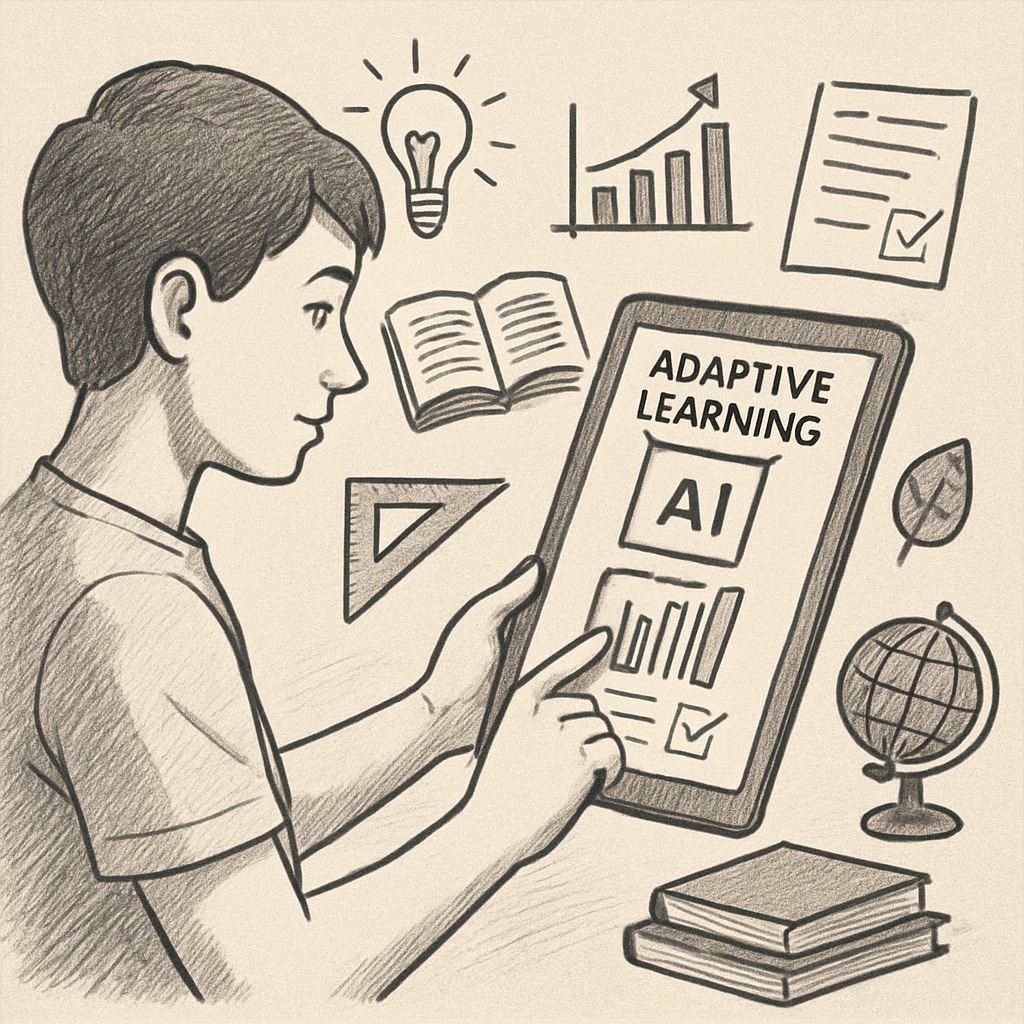 A student interacting with an AI-driven adaptive learning platform, demonstrating modern approaches to education and evaluation. AI-based assessment platform with a student using adaptive learning tools.