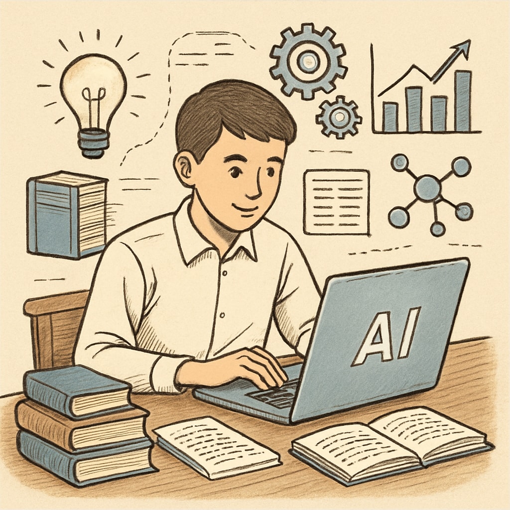 A student using AI tools to prepare for exams, symbolizing the intersection of technology and education. Student preparing for exams with AI tools, highlighting education and AI integration.