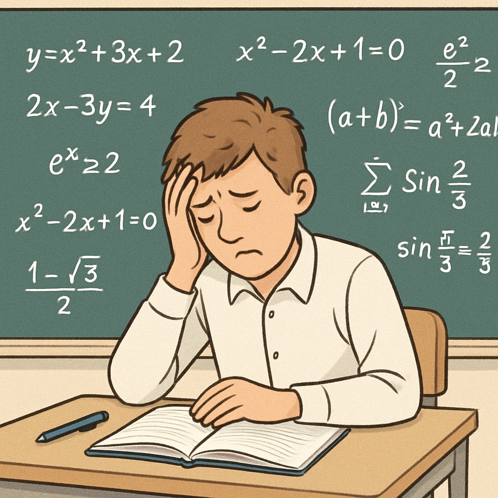 Stressed student dealing with math anxiety during an exam.
