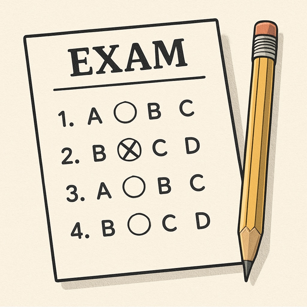 Illustration of multiple-choice questions and decision-making strategies.