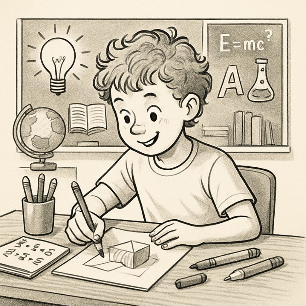 A student with ADHD working on a creative project, highlighting their unique abilities. ADHD student showcasing creativity in a classroom project.