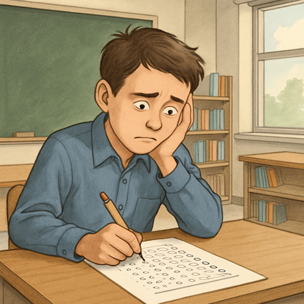 High school student anxious about a multiple-choice math exam.