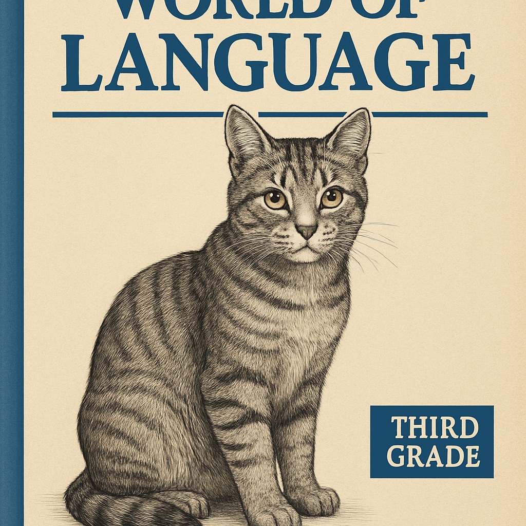 A vintage textbook with a cat illustration on the cover, representing the A classic