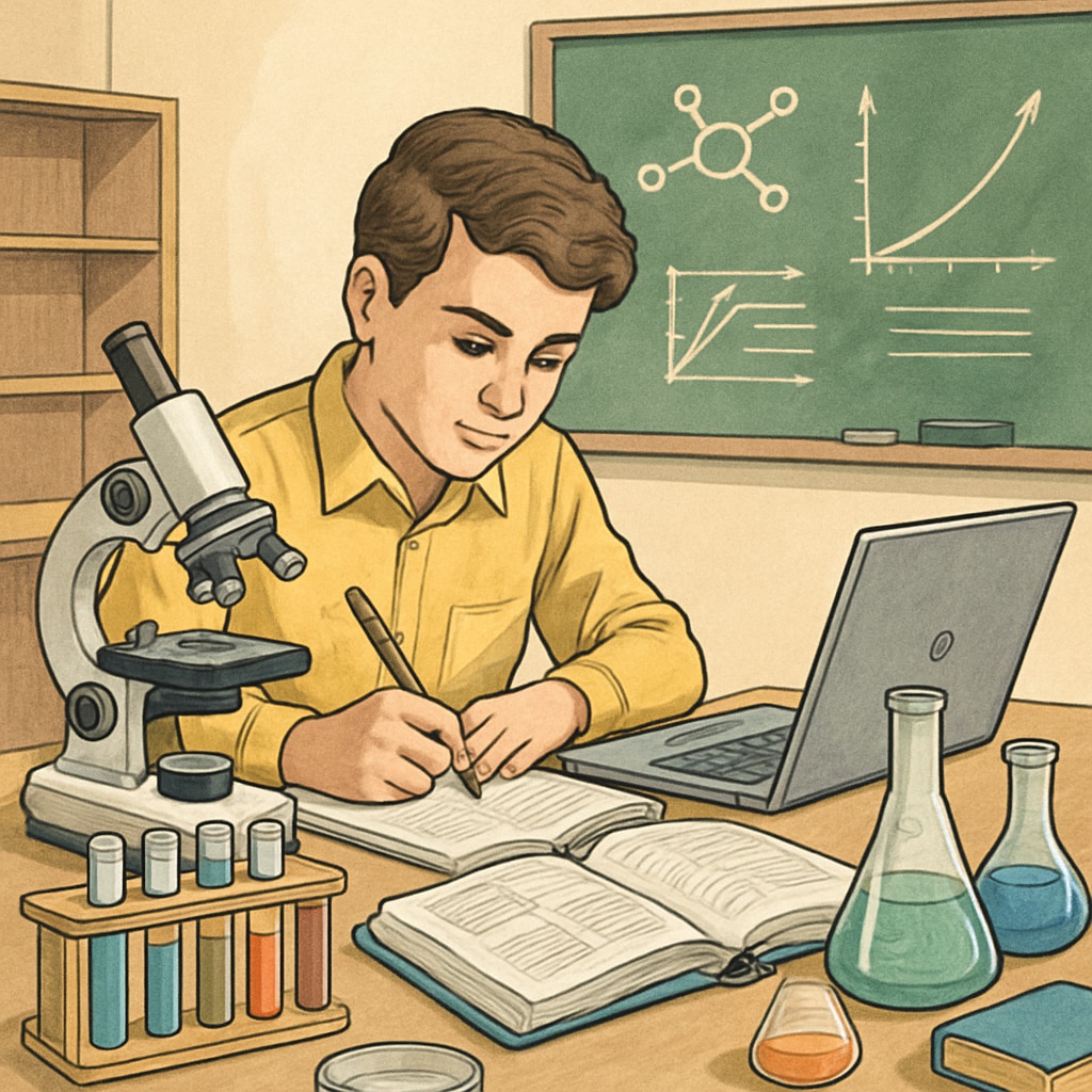 A student working on an advanced science project, representing personalized education for high achievers. High-achieving student engaged in a science project.
