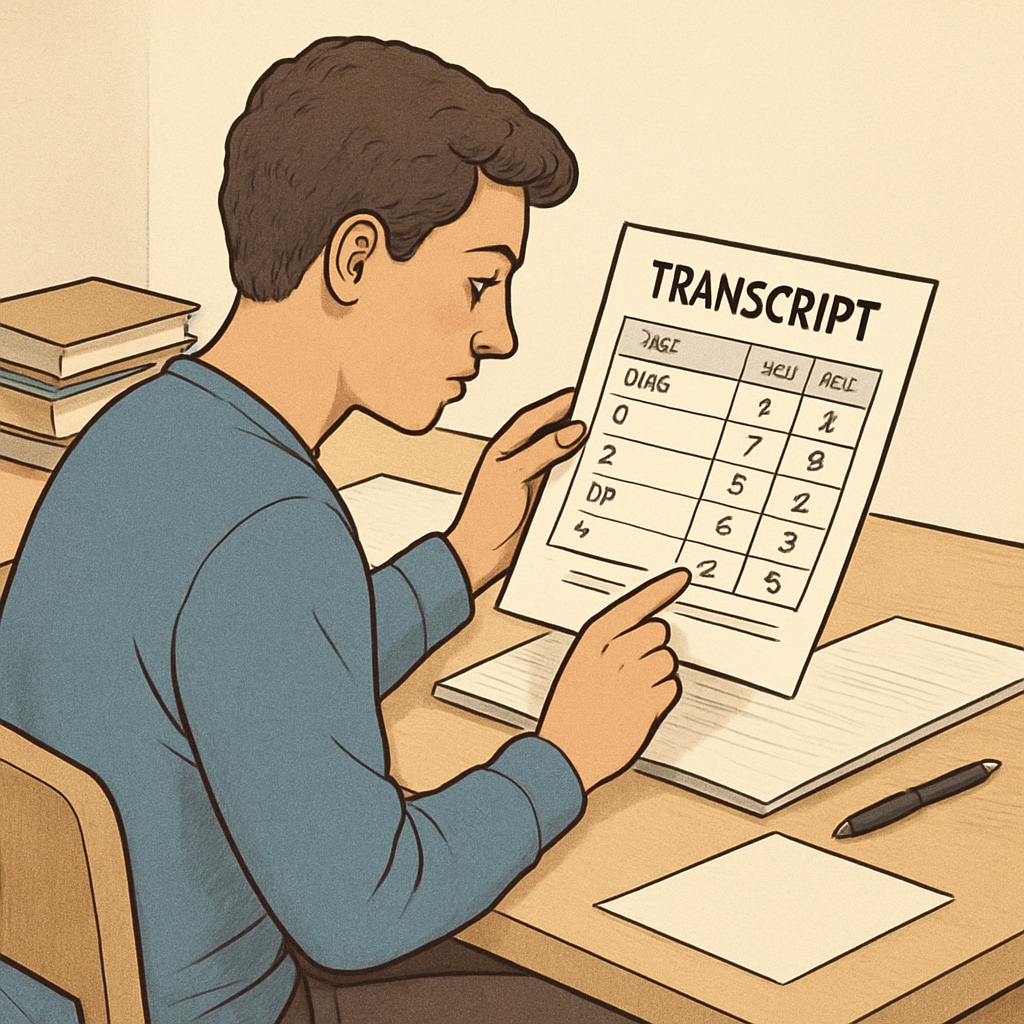 A student analyzing a transcript with P/NP and letter grades.
