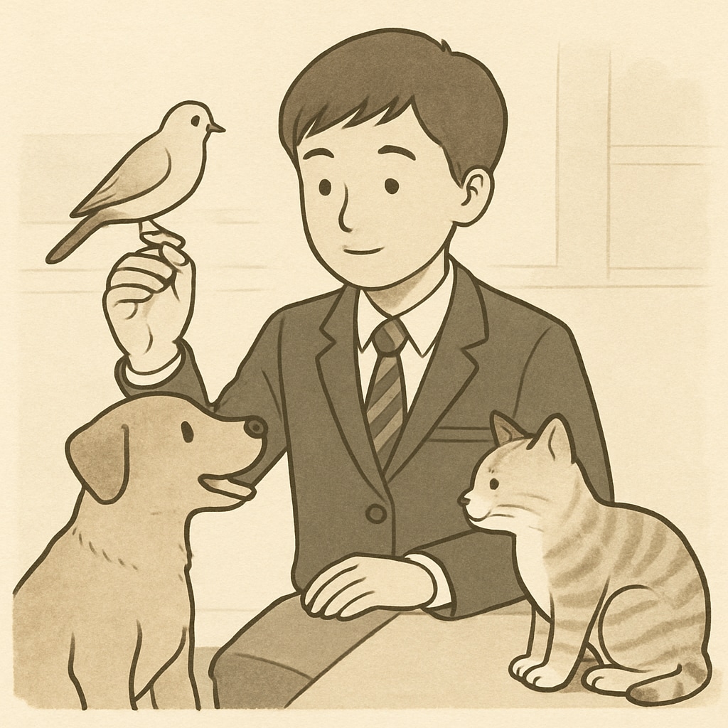 A teenager with animals, symbolizing a dream career in animal care.