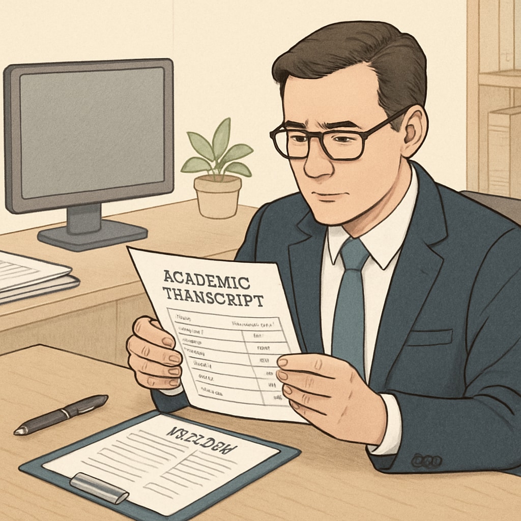 An employer reviewing a transcript with a focus on GPA and grading choices.