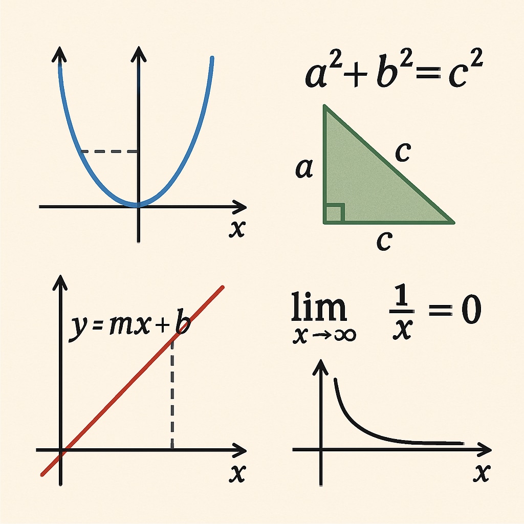 A visually engaging graphic illustrating mathematical concepts, such as a graph or equation, designed to help adult learners understand key principles. A graphic of mathematical equations and graphs for adult learners’ math refresher.