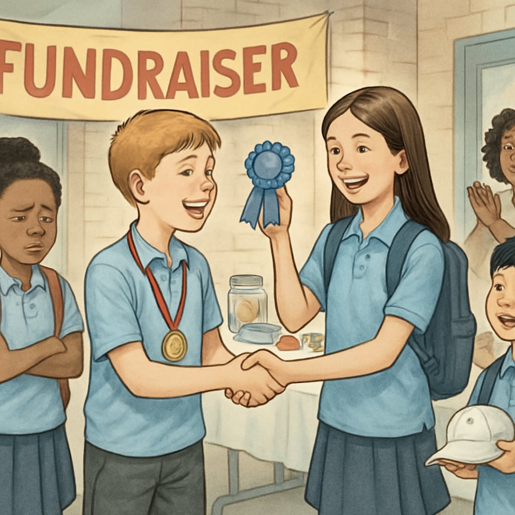 School fundraising event showing economic disparities among students.