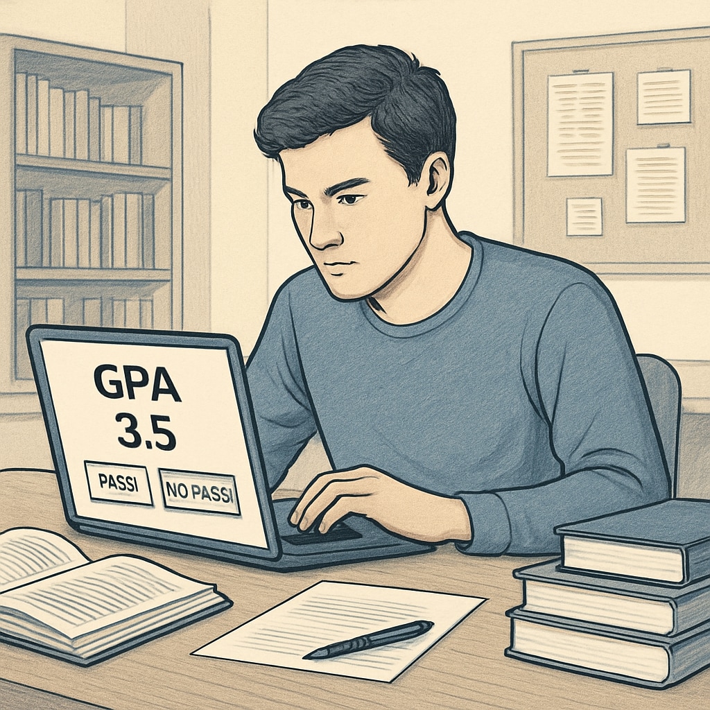 Student evaluating GPA and Pass/No Pass options for academic balance.