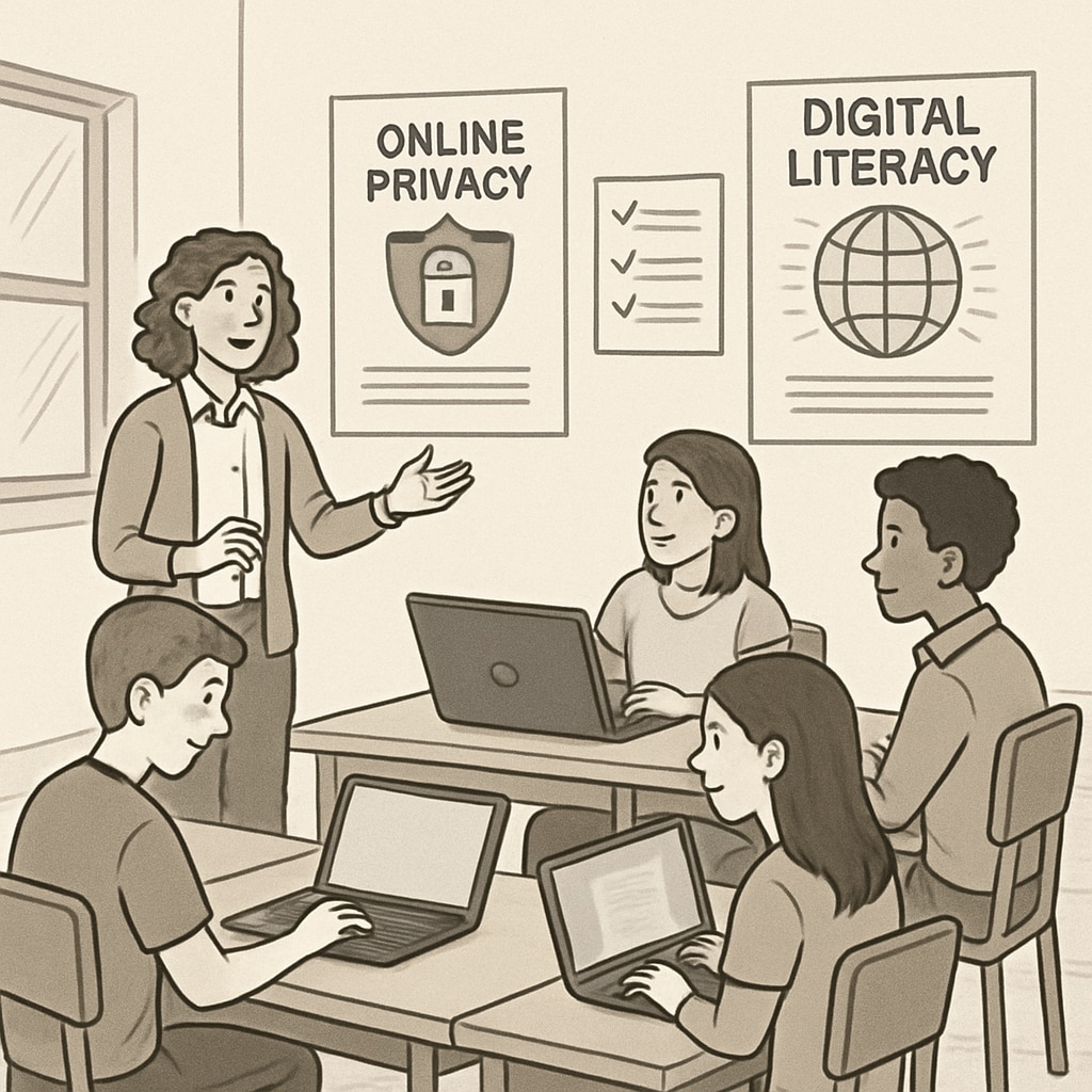 Students in a workshop learning digital literacy skills related to UK laws.