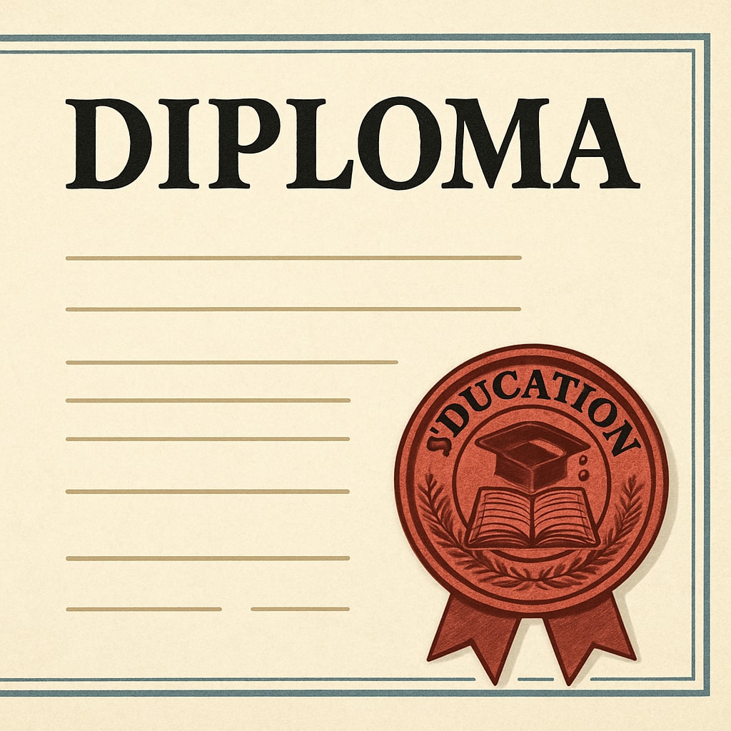 Accredited online GED and high school diploma certificate close-up.