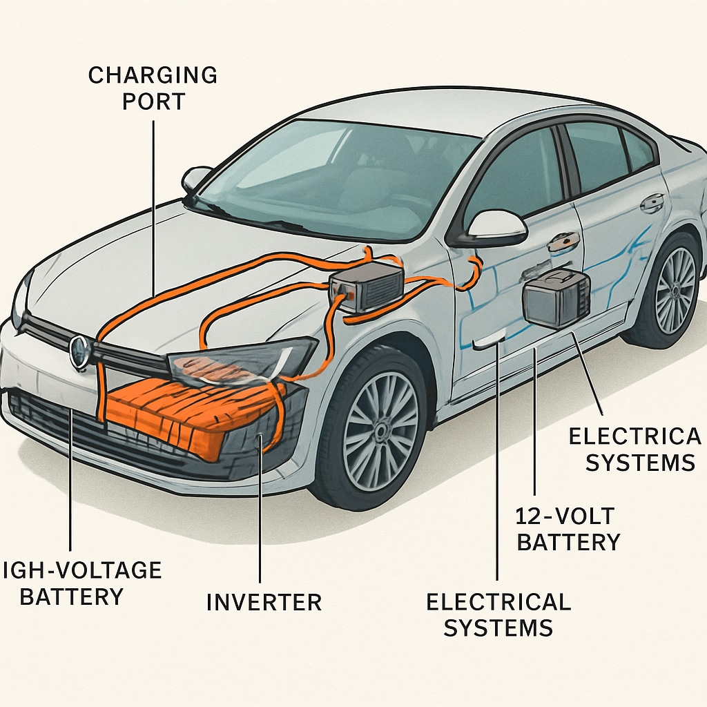 Electric vehicle with visible internal battery and electrical systems.