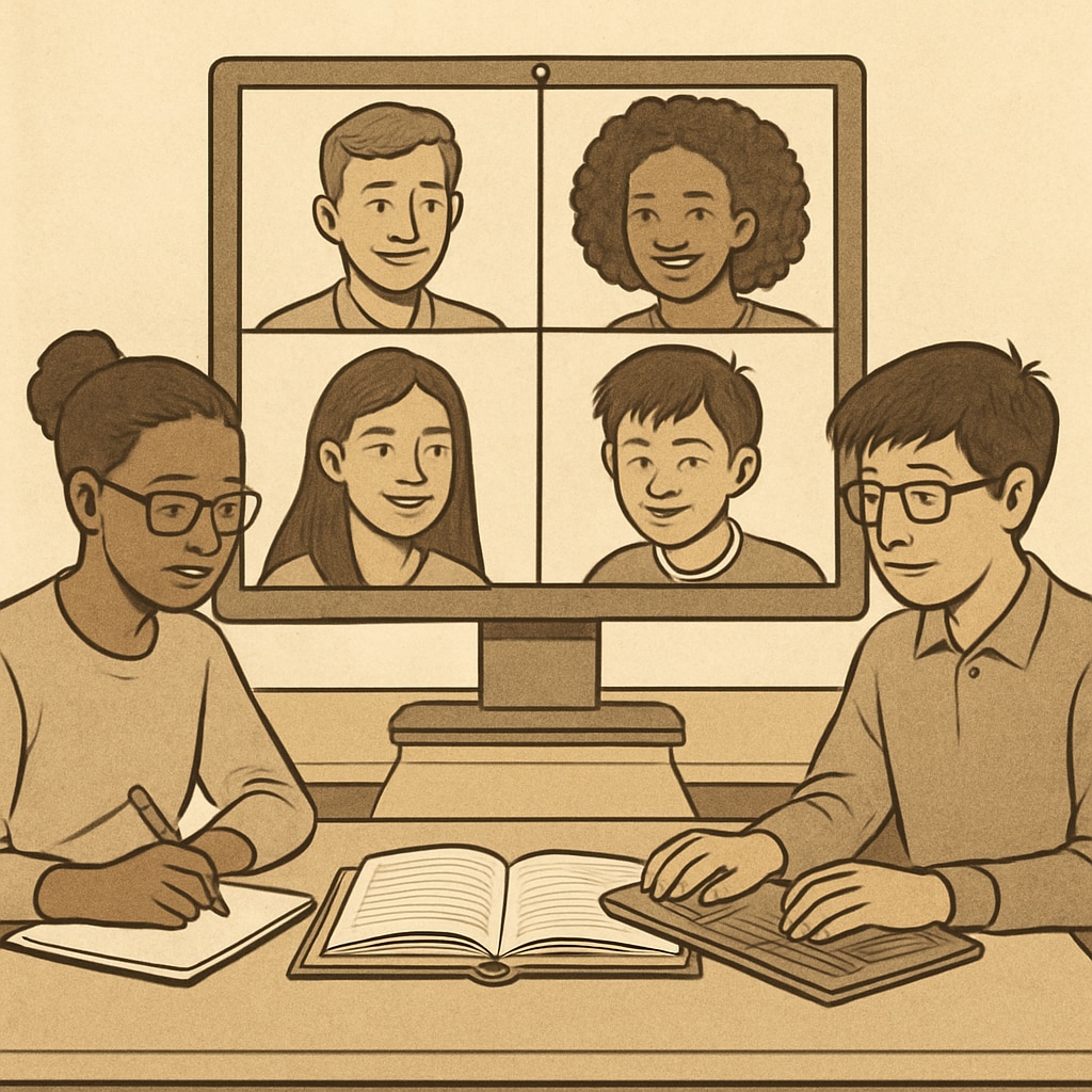 Diverse students collaborating for affordable online education.