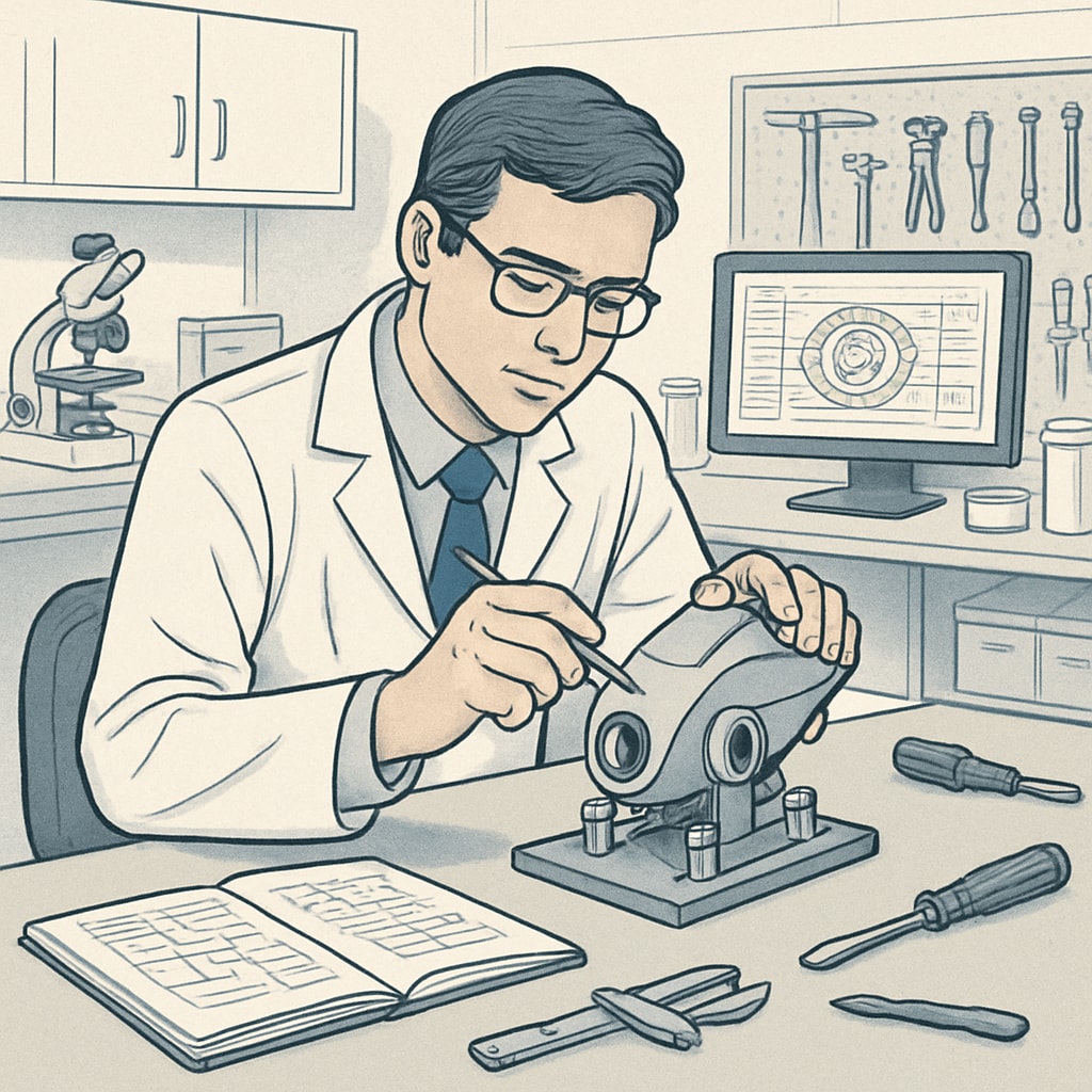 A professional engineer working on a design prototype in a modern lab setting. Engineer designing a prototype in a lab, related to design engineering degree.