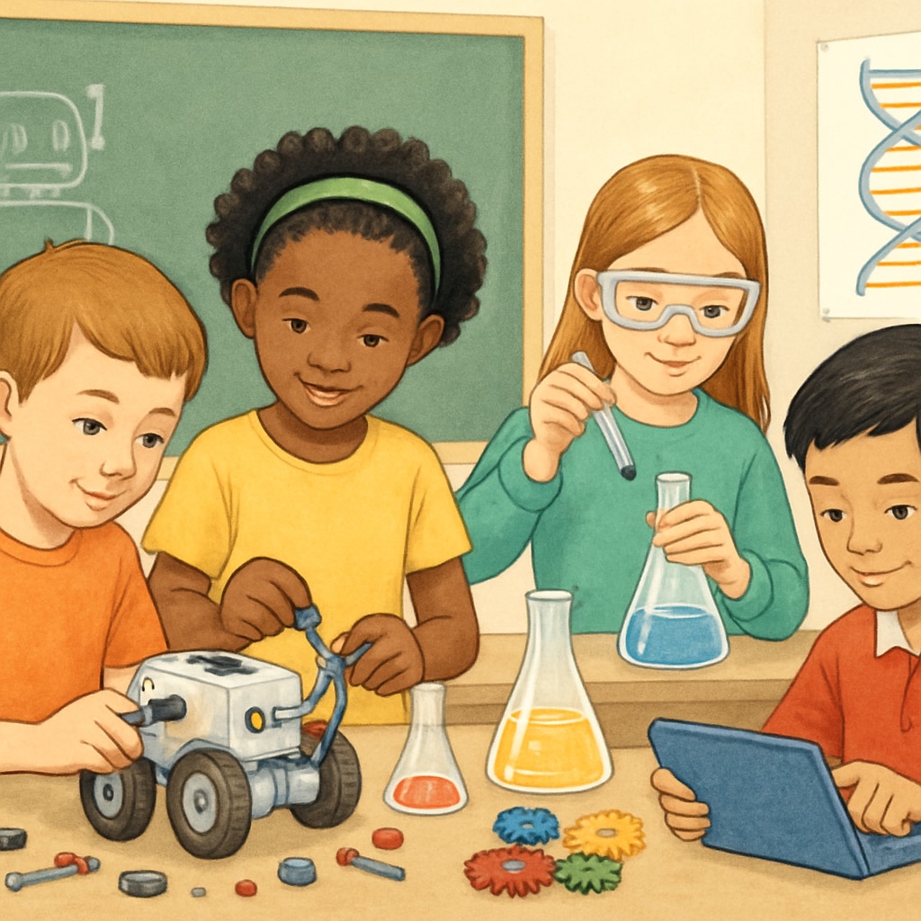 Hands-on creative children participating in STEM activities.