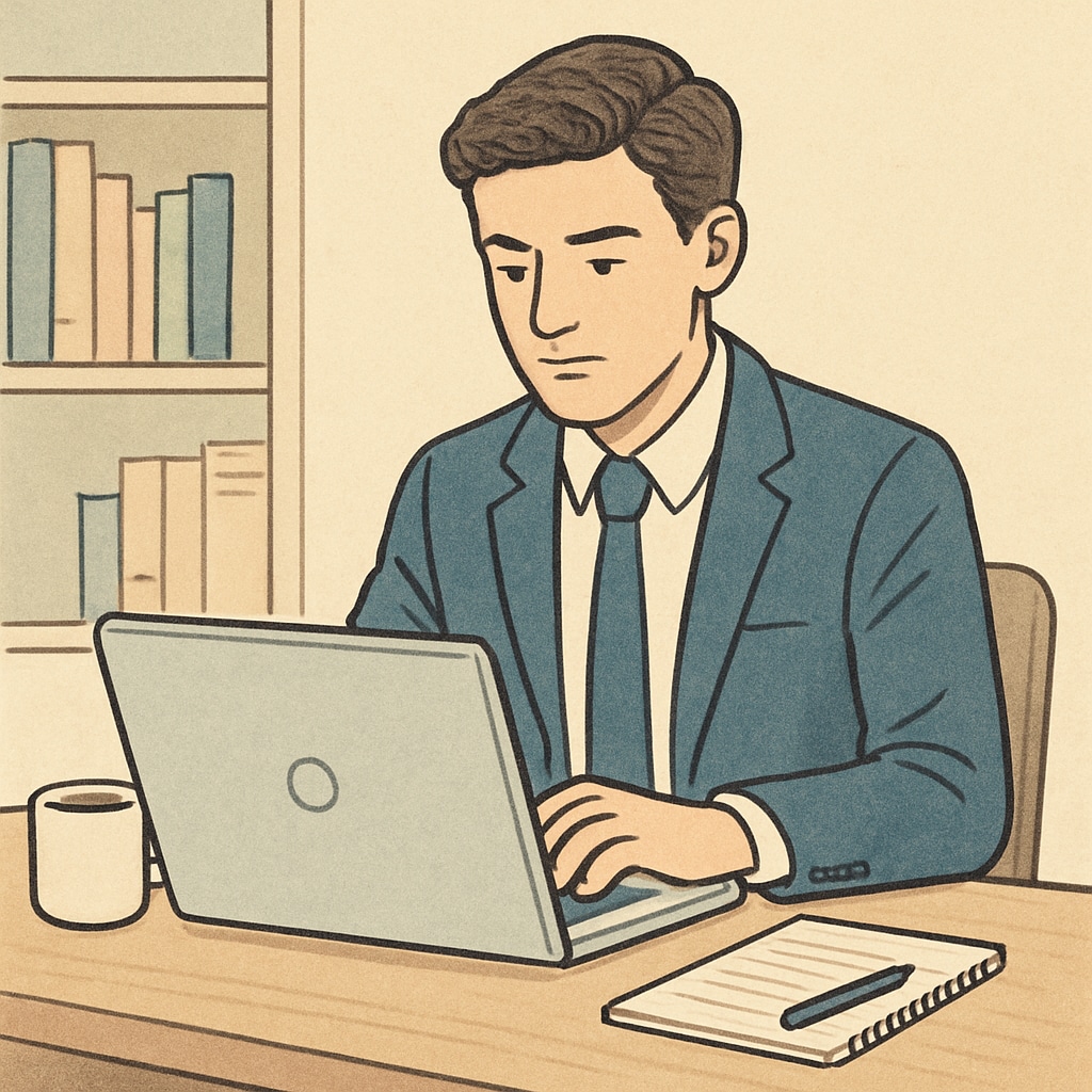 A young professional working on a laptop, symbolizing the balance between passion and practicality in career planning. Young professional balancing career choices and market demands
