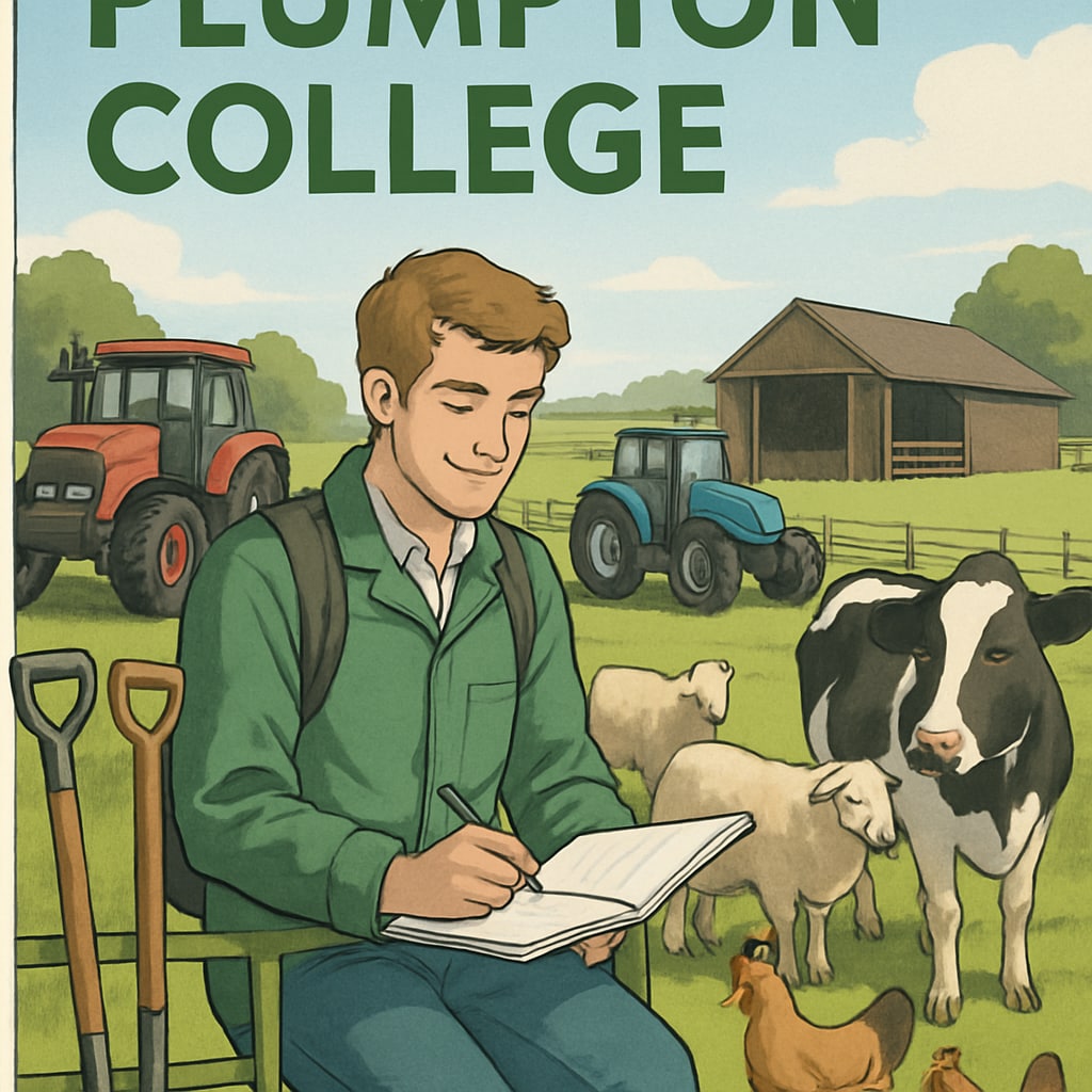 Plumpton College vocational education student with farm equipment and animals.