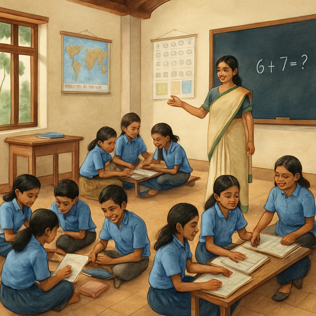 Kerala classroom with group learning and interactive teaching methods, related to Kerala, CMA USA, Career Development.