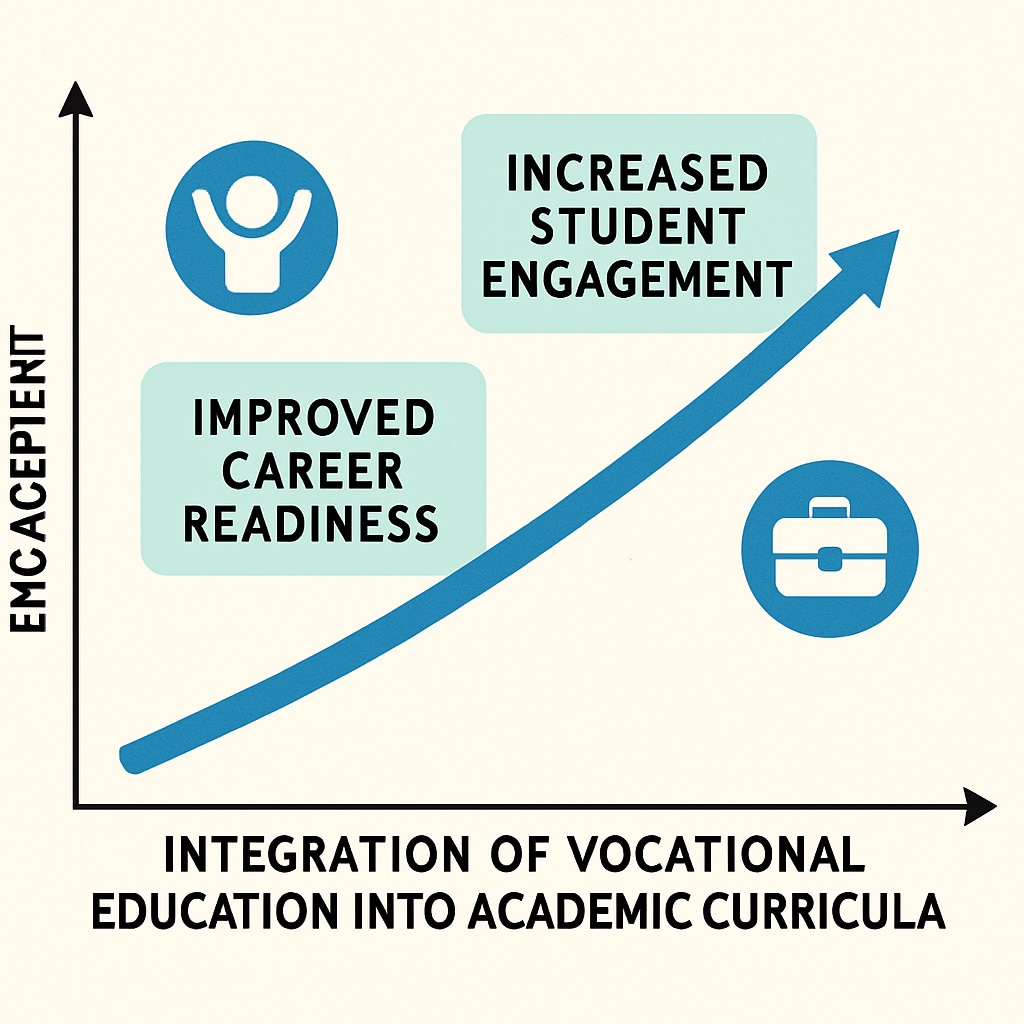 A graph illustrating the benefits of integrating vocational education into academic curricula, showing increased student engagement and career readiness. Benefits graph of vocational education integration in K-12 schools.