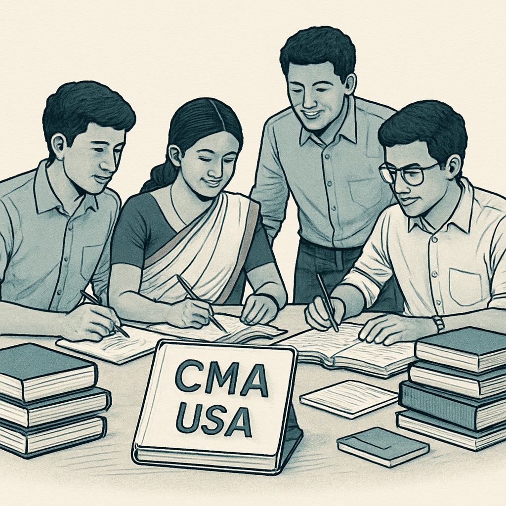 CMA USA aspirants working together in Kerala, symbolizing collaboration and shared resources.