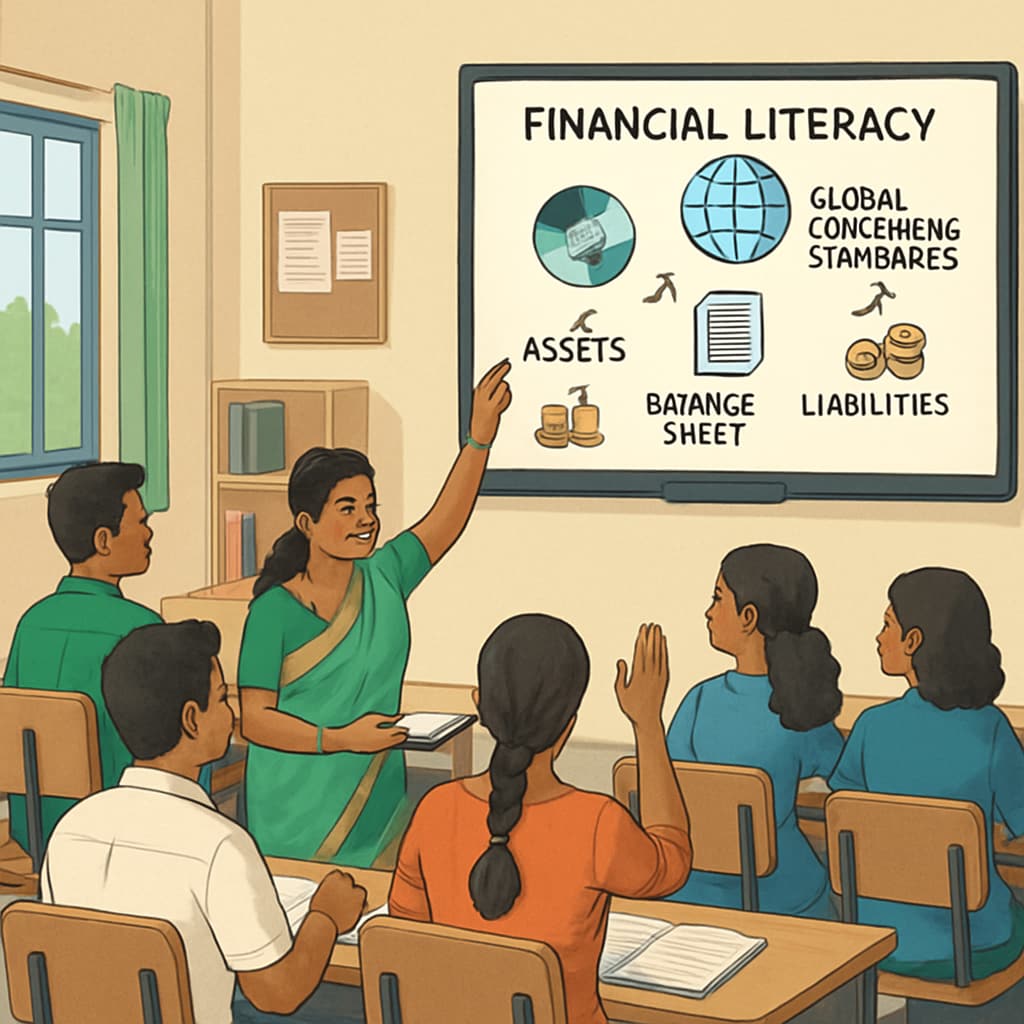 Kerala classroom teaching financial literacy concepts for CMA USA preparation