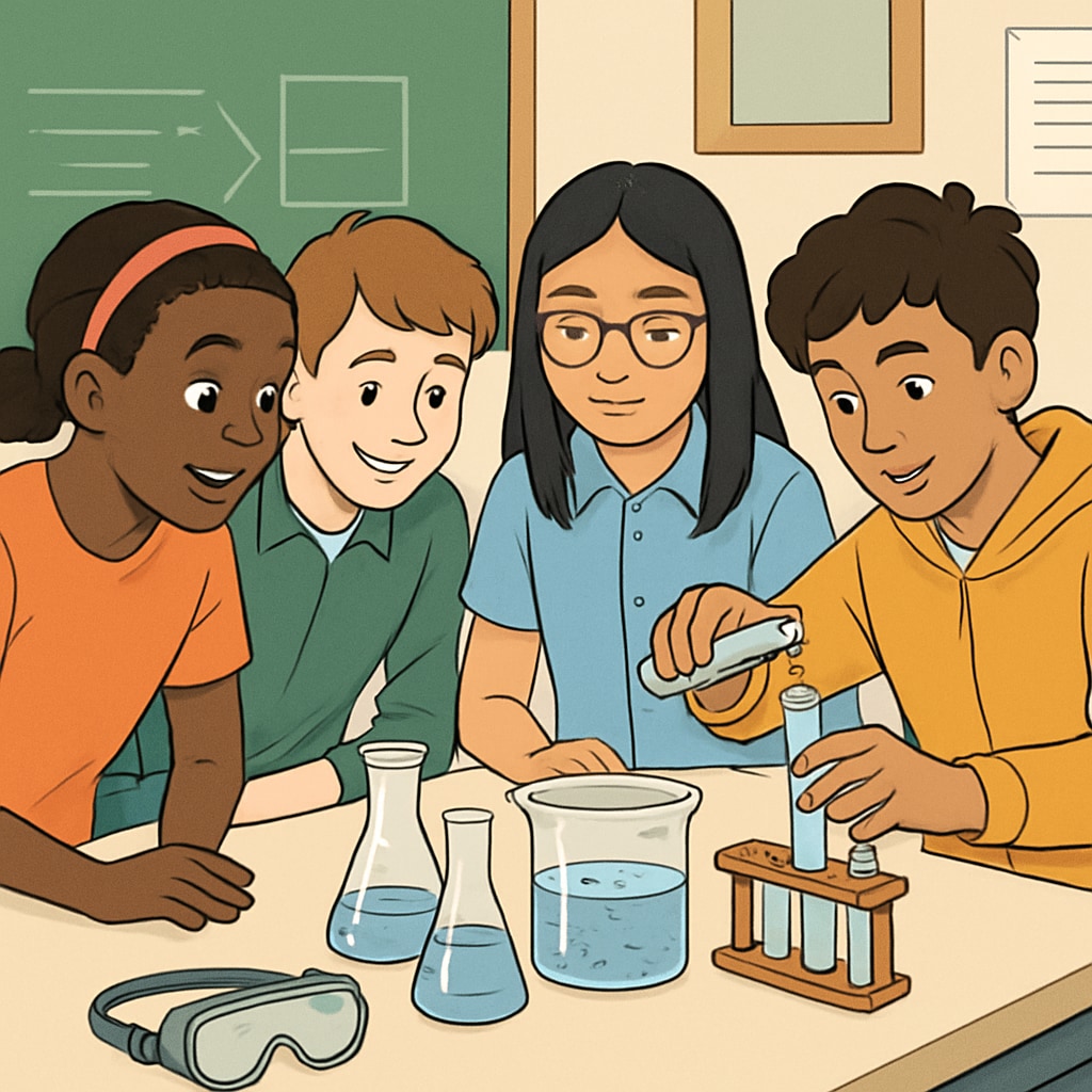 Students performing a science experiment inspired by OpenSciEd curriculum