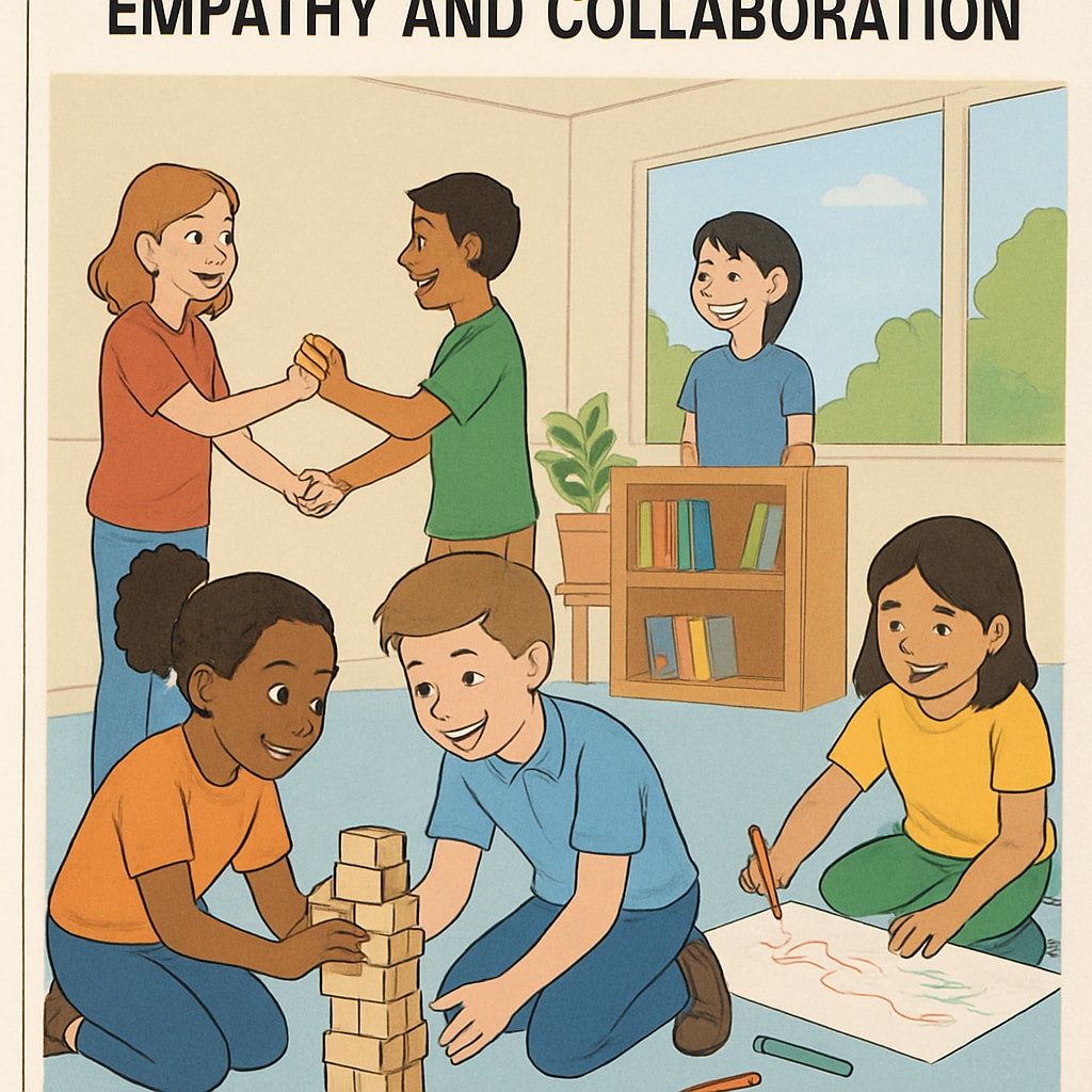 A group of students participating in a team-building exercise. The image highlights proactive strategies for fostering empathy and collaboration among peers. Students engaged in a team-building activity promoting empathy and collaboration to prevent bullying.