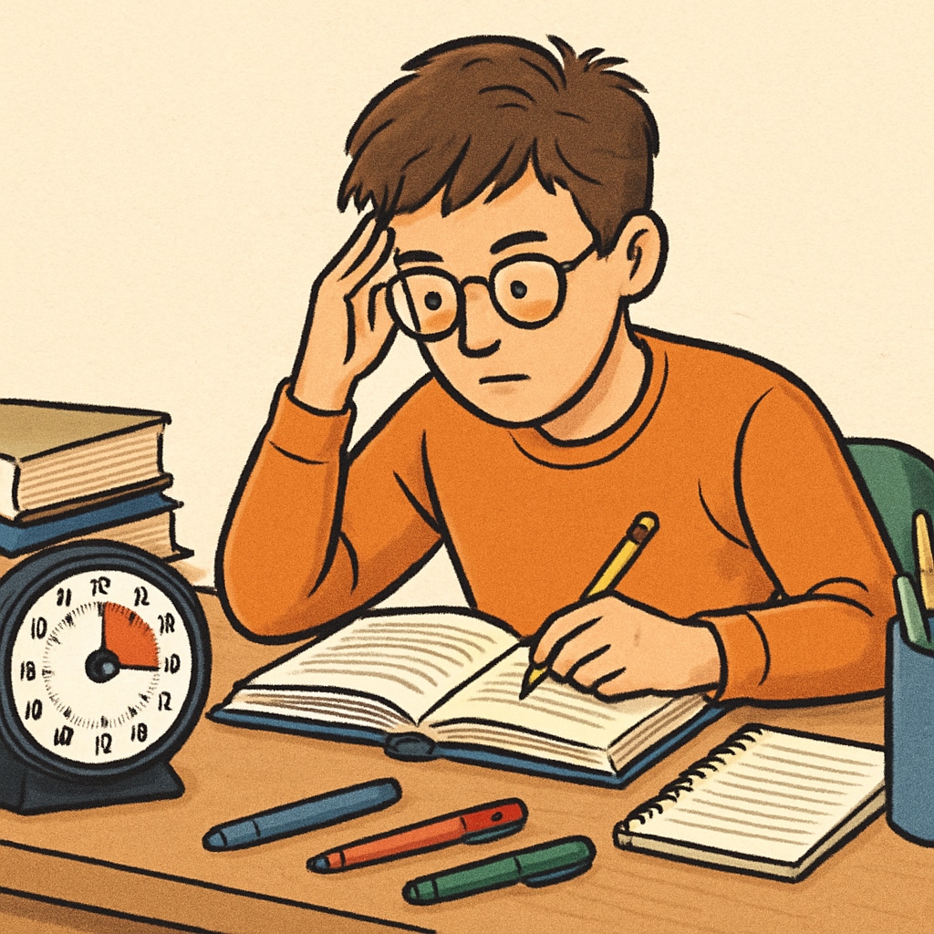 A focused student using a timer on their desk, representing ADHD-friendly study techniques. ADHD student using a timer for academic success