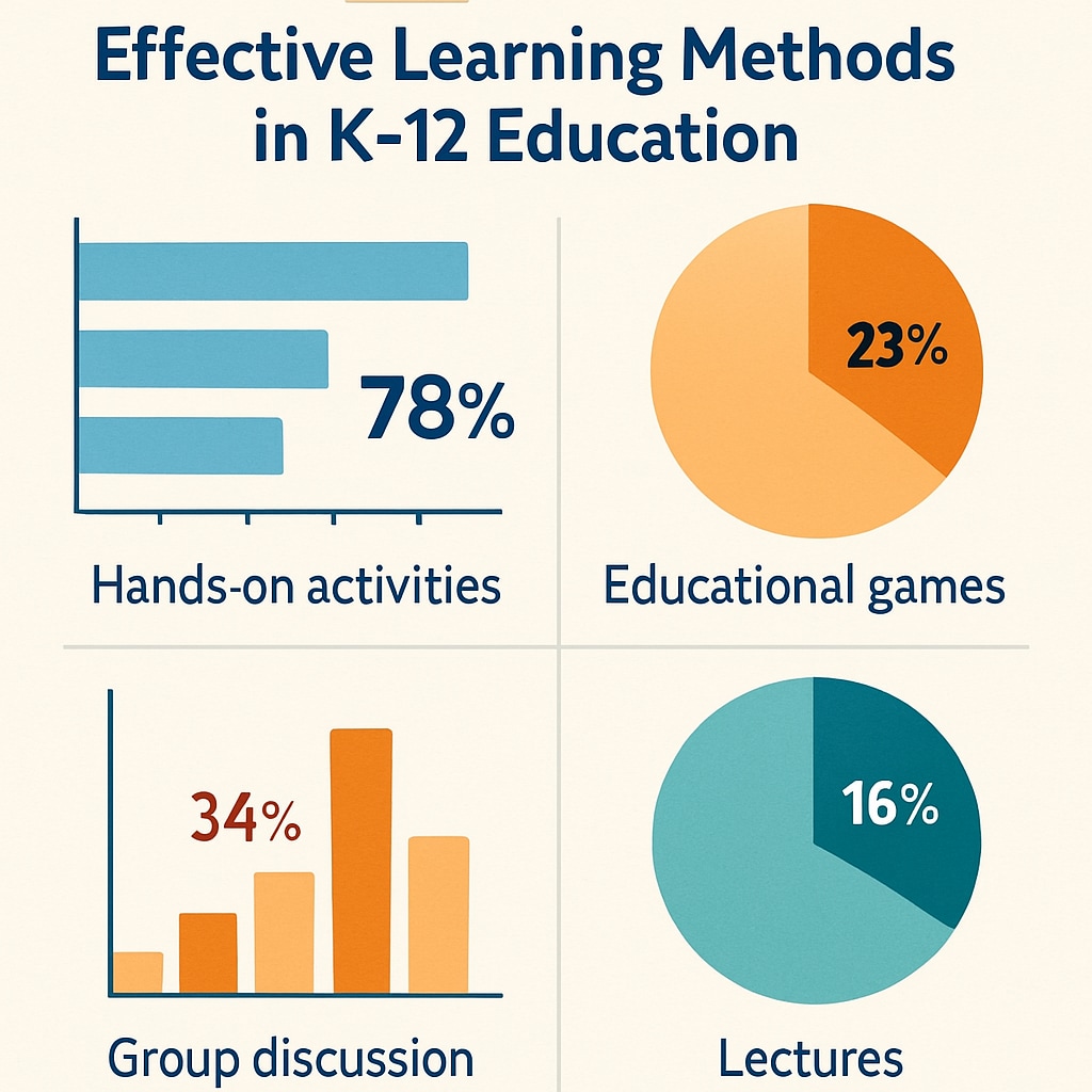 A data visualization showing survey results on effective learning methods in K12 education. Survey results on effective learning methods in K12 education.
