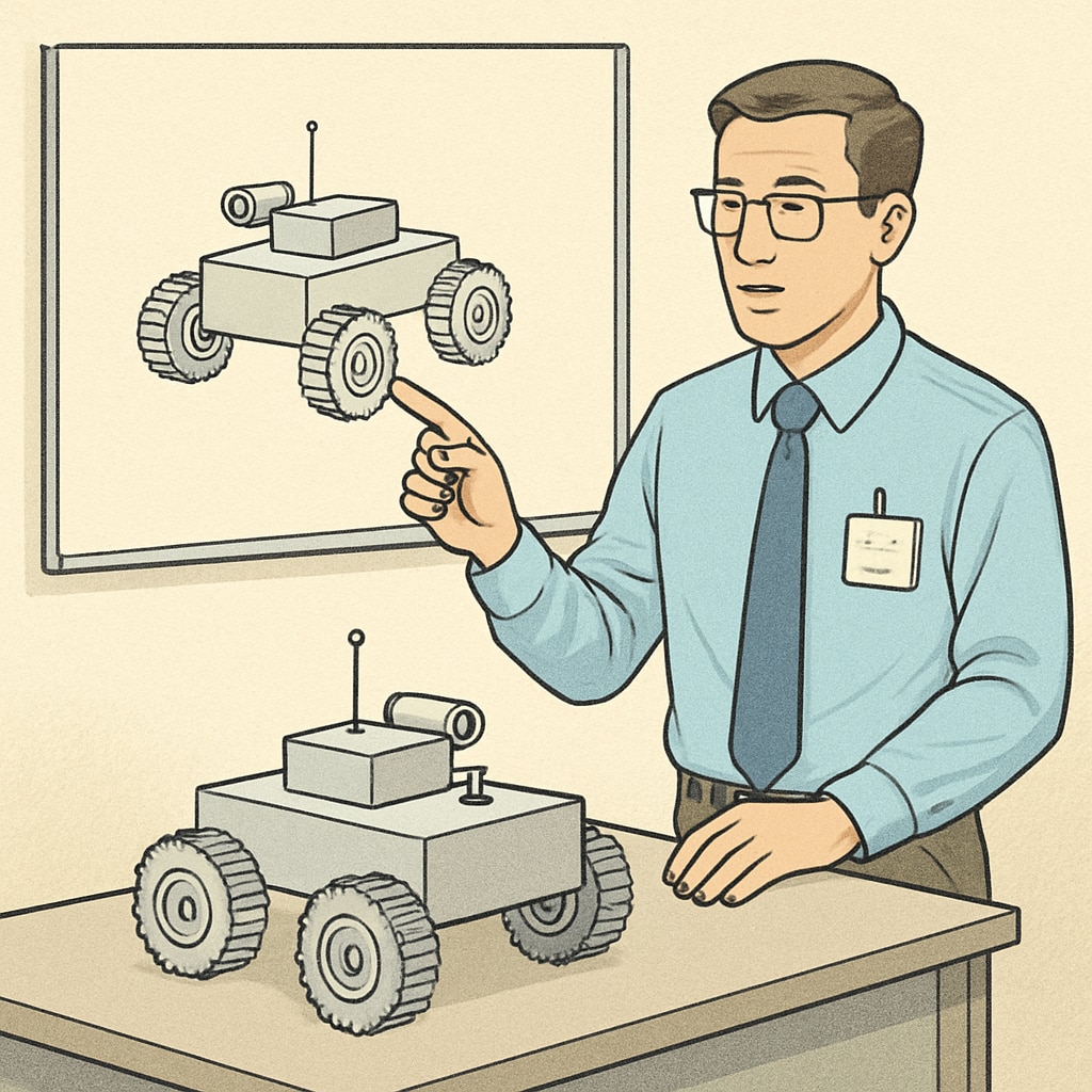 An engineer presenting a prototype design in a professional setting. Engineer presenting a prototype in design engineering.