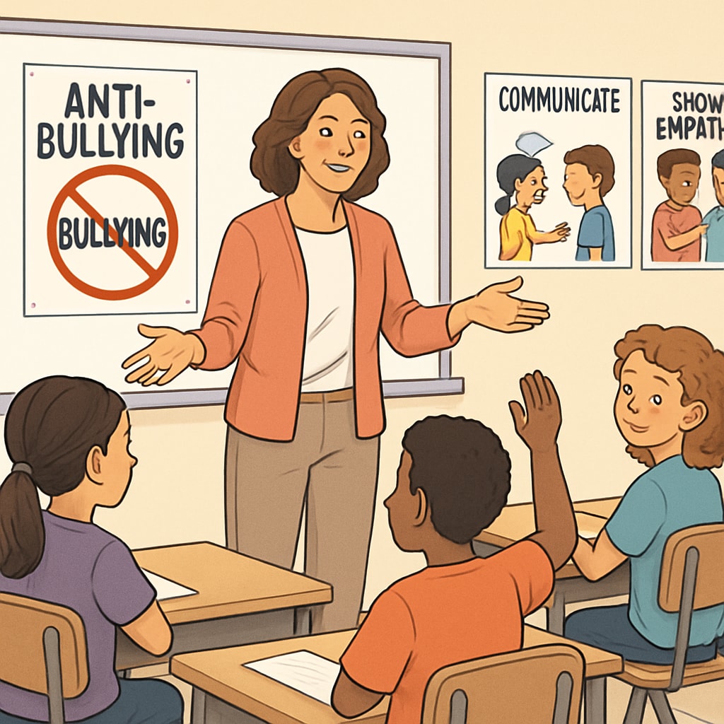 Anti-bullying workshop with students, led by a teacher.