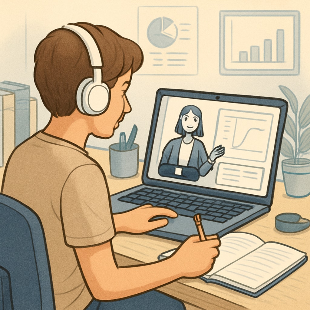 A student working on an interactive lesson on a laptop, emphasizing the personalized learning tools available in online public education. Student using personalized learning resources in online public education.