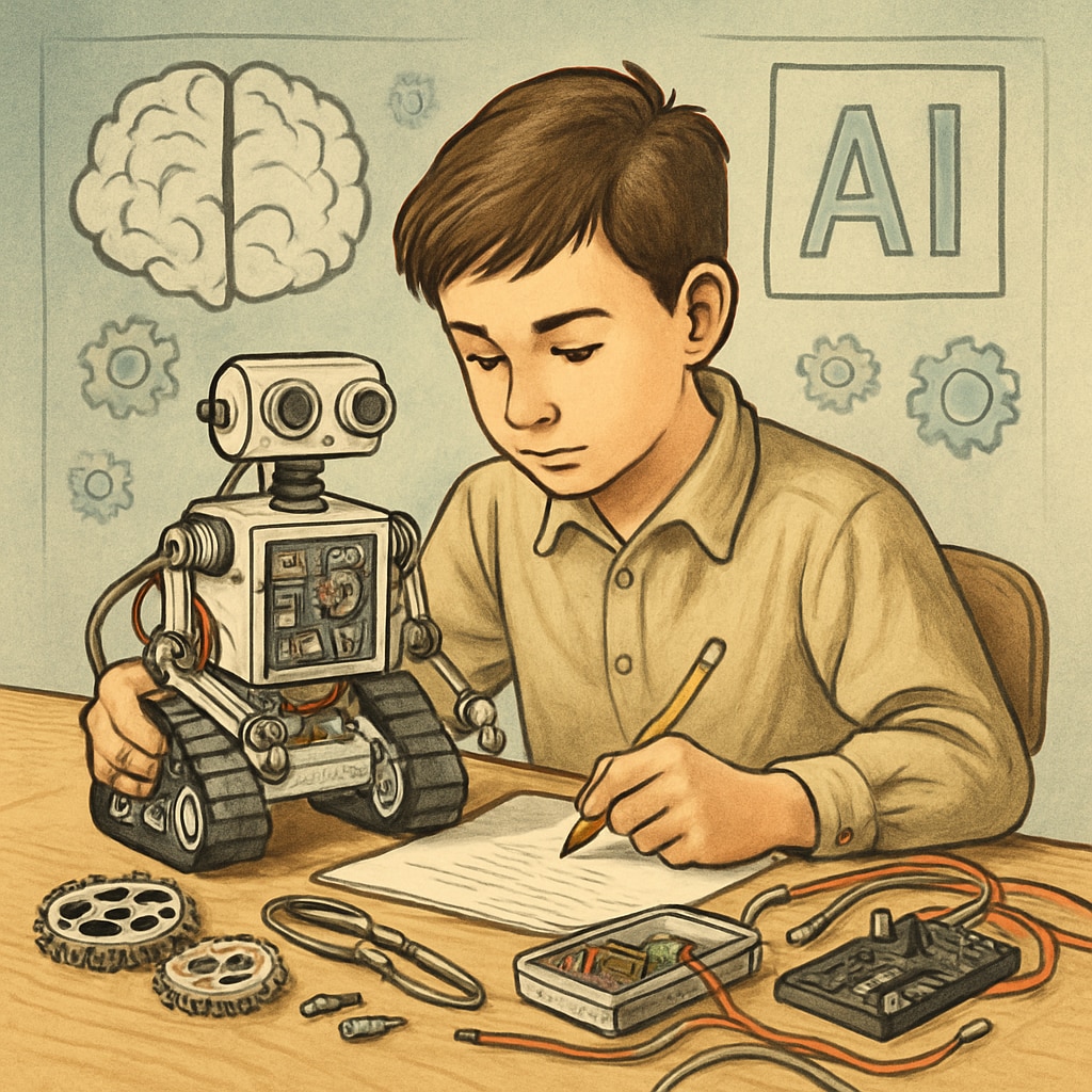 Student designing a robot, showcasing engineering skills in the AI era.