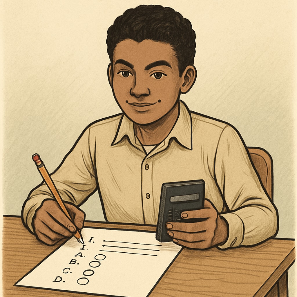 A student confidently solving a multiple-choice math question.