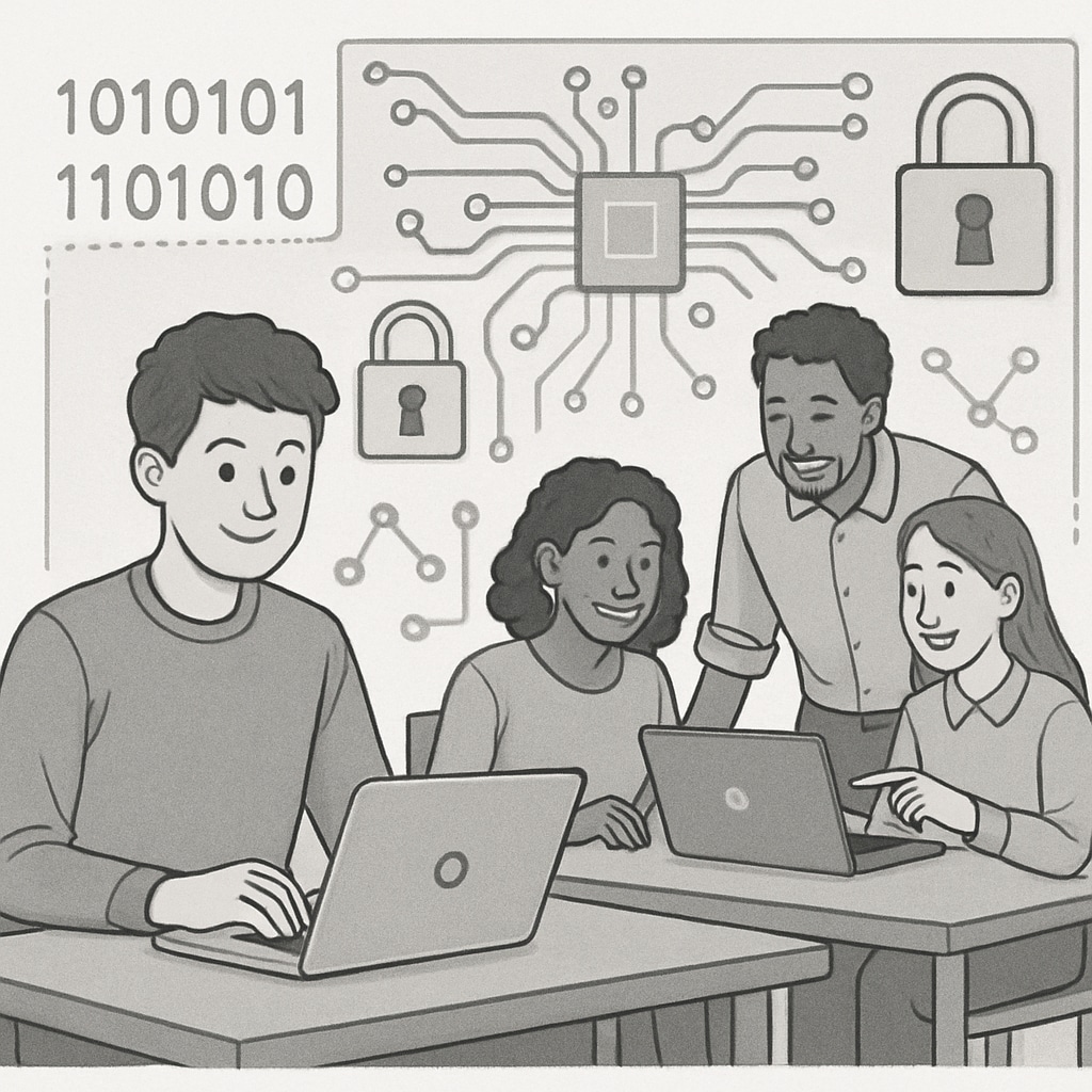 A student competing in a cybersecurity hackathon, showcasing problem-solving skills and teamwork. Student participating in a cybersecurity competition, demonstrating hands-on skills and creativity.