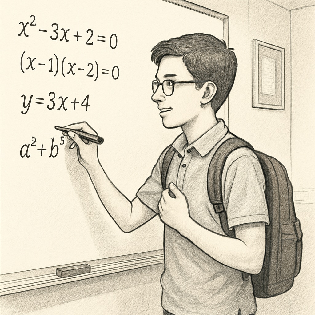 A high school student solving mathematical equations on a whiteboard, illustrating their passion for the subject. Passionate high school student working on mathematical equations.